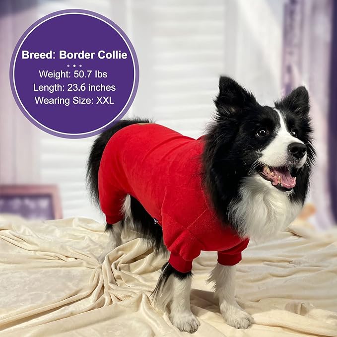 cyeollo Warm Dog Pajamas Winter Coats Fleece Dog Pjs Stretchy Turtleneck Thermal Pet Clothes Medium Dogs Pajamas for Cold Weather, Red 2XL
