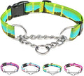 Martingale Dog Collars with Stainless Steel Chain, Reflective No Pull Walking Training Collar with Quick Release Buckle, Adjustable Slip Chain Nylon Dog Collars for Small Medium Large Dogs