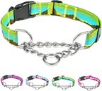 Martingale Dog Collars with Stainless Steel Chain, Reflective No Pull Walking Training Collar with Quick Release Buckle, Adjustable Slip Chain Nylon Dog Collars for Small Medium Large Dogs
