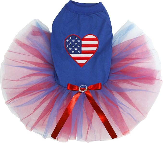 Petitebella USA Heart Puppy Dog Dress (Blue/Red Blue, X-Small)