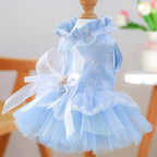 Fashion Sweet Puppy Dog Blingbling Princess Skirt Pet Dog Lace Cake Camisole Tutu Dress F-Blue M