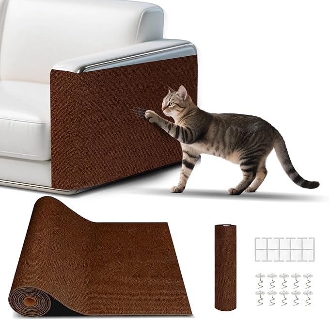 Cat Scratch Mat, Self-Adhesive Trimmable cat Scratch Furniture Protector for Couch, cat Scratch pad，cat Tree，DIY Climbing Carpet for Cat Tower Replacement Pads (Brown, 39.4" x 15.8")