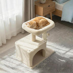 Tangkula Small Cat Tree for Indoor Cats, Cat Tower with Sisal Scratching Posts, Hanging Pompom, Cat Condo with Large Padded Plush Perch for Small Spaces, Kittens (Beige)