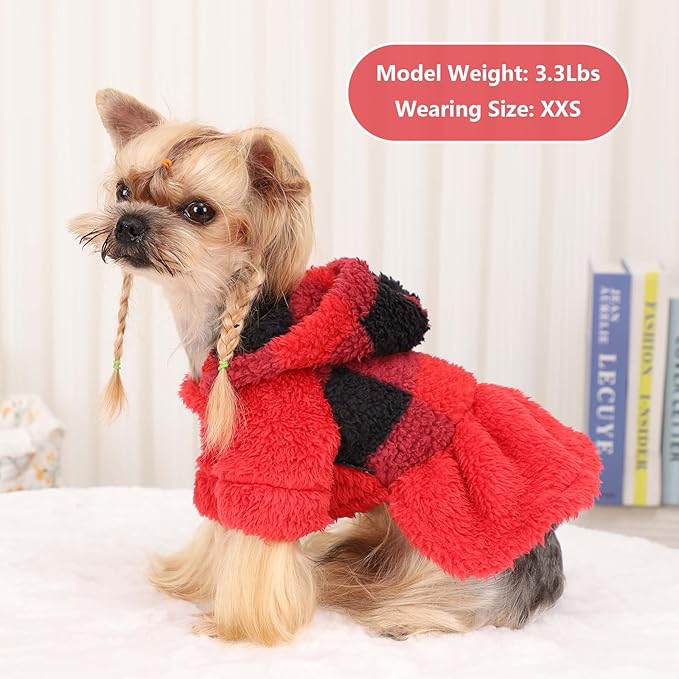 Dog Sweaters for Small Dogs Girl Dog Hoodie Warm Fleece Doggie Sweatshirt Cute Puppy Dress Winter Pet Sweaters Doggy Clothes Outfit Apparel for Chihuahua Yorkie, Red, S