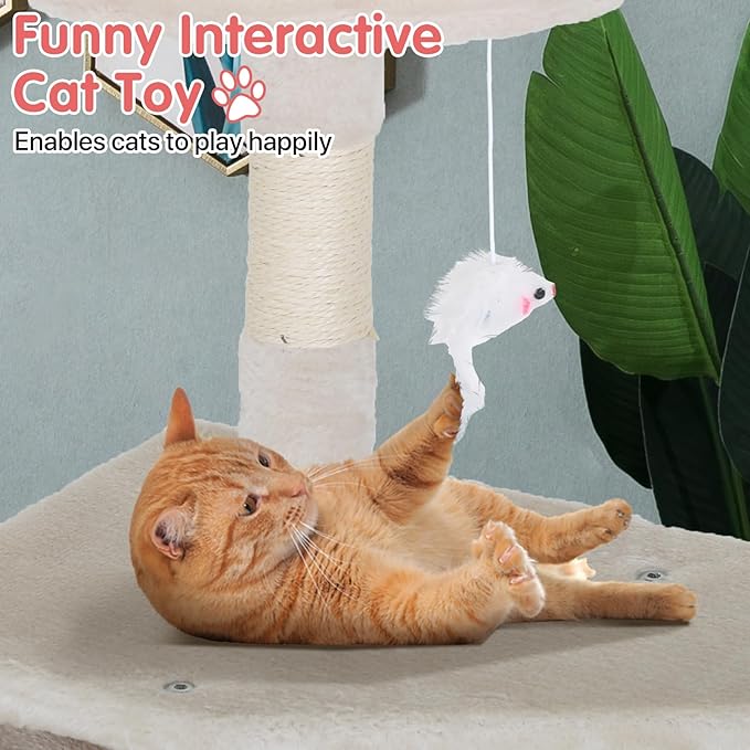 Cat Tree, 36 Inches Indoor Cat Tree Tower Condo, Natural Sisal Cat Scratching Post with Cozy Bed, Small Cats Tree for Kittens, Soft Perch & Cute Toys, Beige