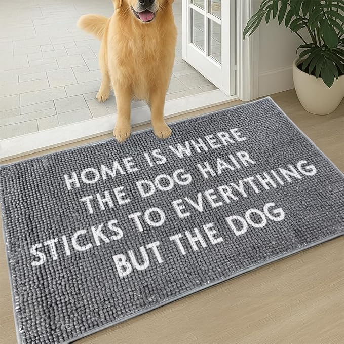Muddy Mat® Absorbent Microfiber Door Mat, Non Slip Washable Chenille Rug - Home is Where The Dog Hair Sticks to Everything But The Dog Funny Pet Welcome Mat 19"x30"