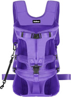 PetBonus Pet Front Dog Carrier Backpacks, Adjustable Pet Backpack, Legs Out Easy-fit Puppy Chest Carrier for Medium Small Dogs, Hands Free for Hiking, Cycling (Purple, L)