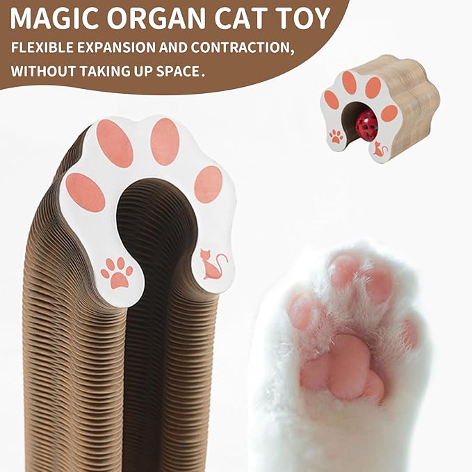 DFQ Kitty Kurlz, Magic Organ Cat Scratching Board Toy with Balls Bells,Made of Recyclable Corrugated Cardboard,Interactive Mental Physical Exercise Cat Toys for Indoor Cats(Brown)