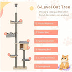 PETSITE Floor to Ceiling Cat Tree, 100-110 inch Height Adjustable, Multi-Level Cat Tower Floor to Ceiling with Scratching Posts, Cat Condo, Hammock, Tall Ceiling Cat Tree for Indoor Cats Large