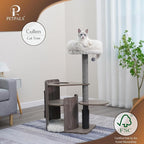 PetPals Modern Design Cat Tower, Wooden Cat Tree with Recycled Paper Rope Scratching Posts, Sisal Mat, Soothing Self Grooming Massager, Removeable Bed (Taupe)