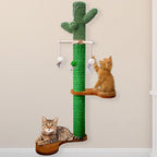 Meowoou Wall Mounted Cat Scratcher for Indoor Cats, 38 Inch Cat Wall Shelves with Scratching Posts and Pedal, Suitable for Adults Cats, Kitten and All Type of Cats Cactus