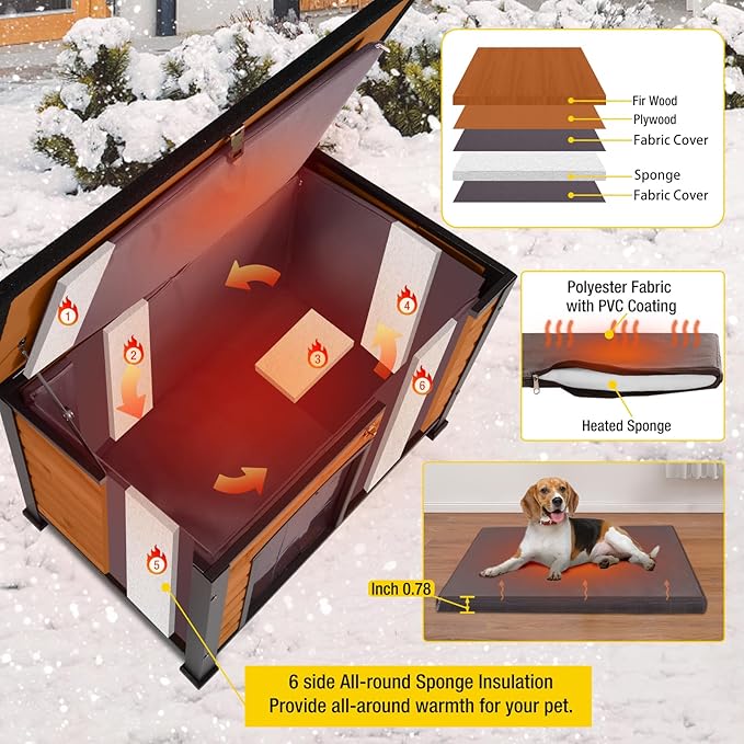 Aivituvin Heated Dog House Outdoor & Indoor Dog Kennel with Insulated Liner & Heating System for Winter Waterproof Large Dog Cage for Small & Medium & Large Dogs,Unique All-Around Iron Frame
