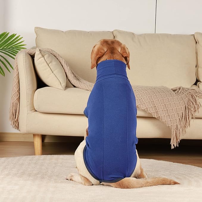 ROZKITCH Dog Winter Coat Soft Pullover Pajamas with Leash Hole, Pet Windproof Warm Cold Weather Jacket Vest Cozy Jumpsuit Apparel Outfit Clothes for Walking Hiking Travel Sleep Blue 4XL