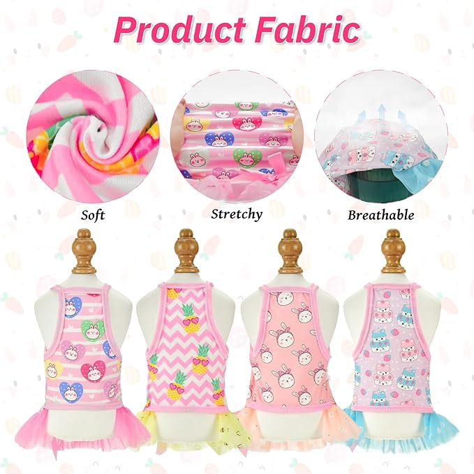 4 Pack Dog Slip Dresses Adorable Hand-Painted Pattern Puppy Dresses Summer Holiday Pet Clothes for Small Dogs (S)