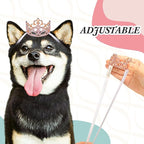 2 Pcs Dog Crown Headband Dog Tutu Dress Set Crystal Rhinestone Tiara Crown Tutu Skirt Pet Dress Costume for Puppy Birthday Party Wedding Photo Prop Costume