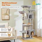PETEPELA 69" Tall Cat Tree for Indoor Large Cats, Cat Tower for Adult Cats with Big Hammock, Cat Climbing Tree Tower with Scratching Posts, Condo House and Large Top Perch, Grey