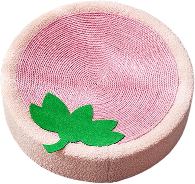 Cat Scratcher Bed Lounge Round Anti Slip Bottom 40cm Mat Cat Scratch Pad for Indoor Cats to Play, Rest, Grind Kitten Training, Strawberry