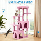Garvee 61" Multi-Level Cat Tree for Indoor Cats, Heavy-Duty Tower for Large Adult & Maine Coon Cats with Extra-Large Perch, 2 Spacious Condos, Natural Sisal Scratch Posts & Play Toys – Pink