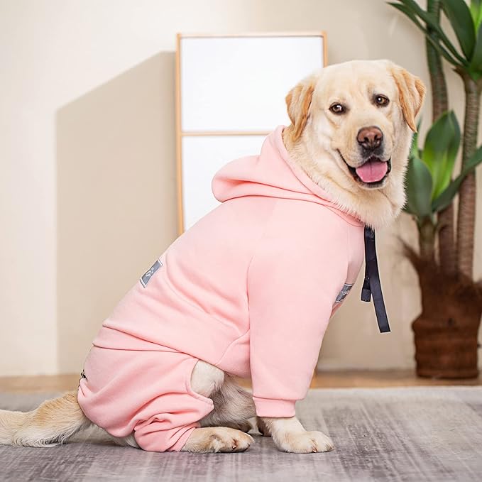 Dog Hoodies Winter Coat for Large Medium Dogs, Pullover 9 Legs Warm Coat Hooded Sweatshirt, Fleece Hoodie for Cold Weather (Pink, 7X-Large)