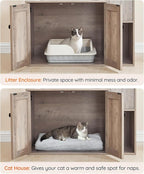 HOOBRO Cat Tree with Litter Box Enclosure, 68.9" H Cat Tower with Food Bowl and Storage, Hidden Litter Enclosure Furniture, All-in-One Modern Cat Condo, with House, Hammock and Perch, Greige BG80MZ03