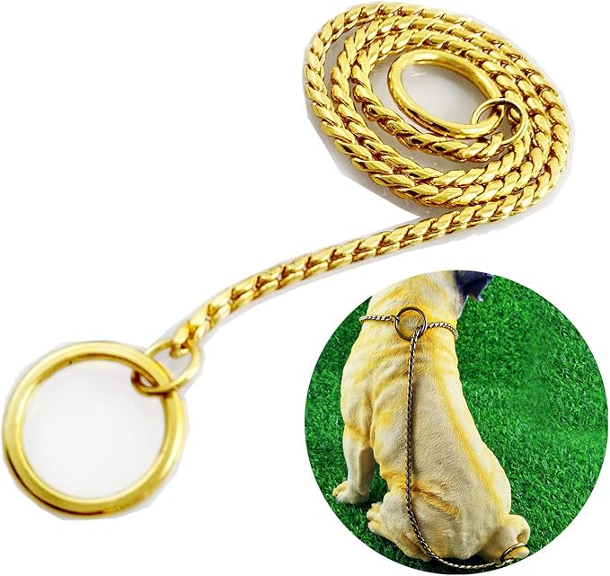 Dog P Snake Chain Chrome Plated Metal Dog Training Choke/Collar-Fully Guaranteed Against Rust Tarnish or Breakage-Recommended for Professional Training (Golden, 4mm * 22")