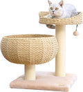 PetPals 23" High Handwoven Recycled Paper Rope Baskets Bed and Perch, Sisal Scratching Post, Playful Teaser Toy, Washable Cushion, for Indoor Cats (Beige)