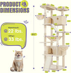 WEEWAY Cat Tree Tower for Indoor Cats,81'' Multi-Level Cat Furniture Activity Center,Stand House Condo Cave,Sisal Scratching Posts Ramps,Plush Perches Platforms Basket Hammock,Beige
