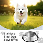 10 Pcs Stainless Steel Dog Bowl Pet Feeding Bowl with Rubber Base Non-Slip Pet Dishes Metal Dog Bowls Pet Food and Water Bowls for Small Medium Animals Kitten Rabbit (47.3 oz)