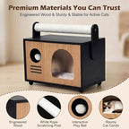 Ecove Family Cat House for Indoor Cats, Modern Wooden Cat Cave Condo with Scratching Posts, Washable Cushion, Durable Cat Furniture, Bed for Small and Medium Cats