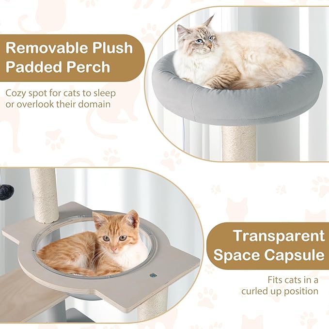 Tangkula Modern Cat Tree, 44 Inch Multi-Level Cat Tower with Removable Padded Top Perch, Sisal Scratching Posts, Jumping Platforms, Dangling Ball, Kitty Activity Center for Indoor Cats