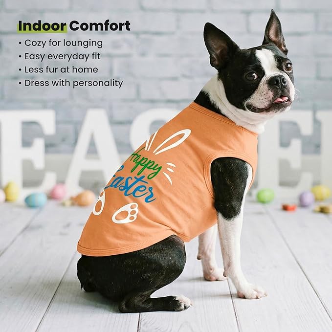 Fitwarm Happy Easter Bunny Dog Shirt, Easter Dog Clothes for Small Dogs Boy Girl, Cute Pet Outfit, Green, Blue, White, Orange, XL
