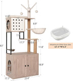 ZeHuoGe Cat Tree with Litter Box Enclosure - Modern Cat Condo with Scratching Posts, Feeding Bowl & Removable Pompom Sticks