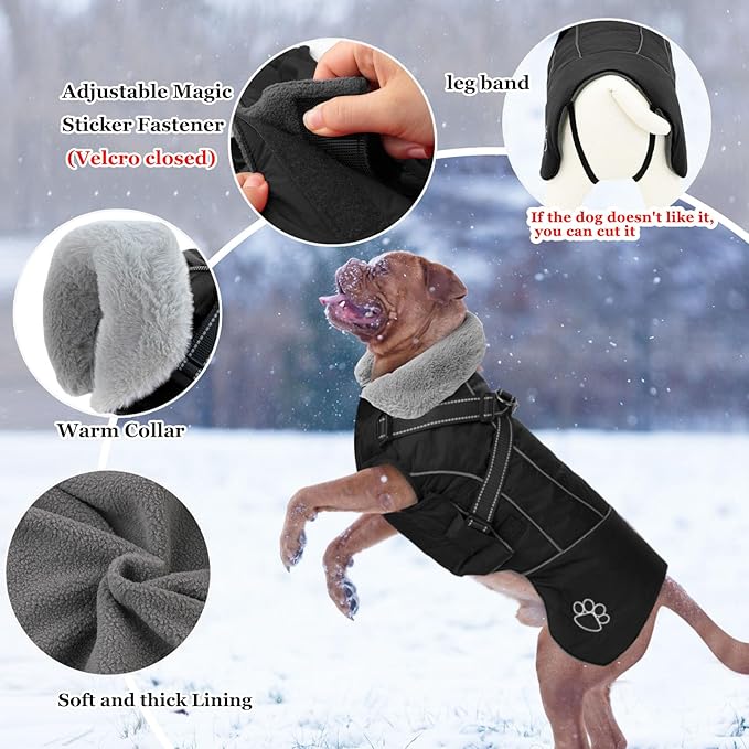 Doglay Dog Jacket Waterproof Dog Coat with Harness Built in, Christmas Puppy Winter Coat Reflective Turtleneck Puffer Snow Jackets for Small Medium Large Dogs