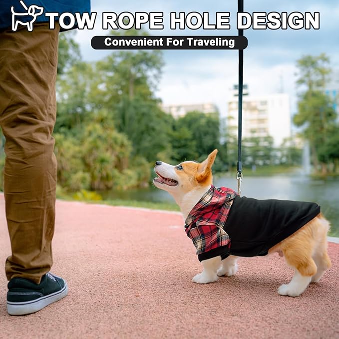 Plaid Dog Hoodie - Warm Sweatshirt with Hat & Leash Hole, Soft Fleece Pullover for Small to Large Dogs