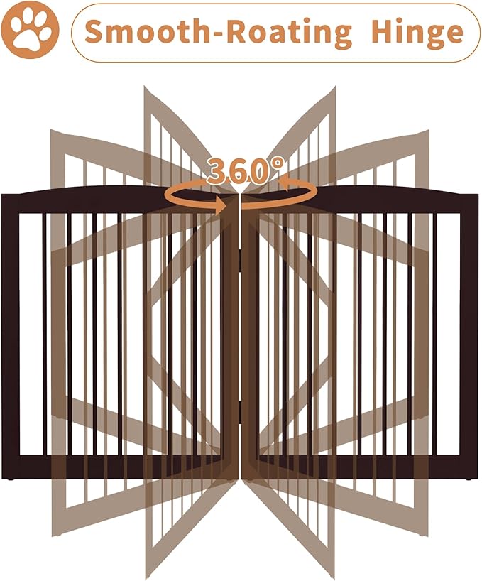 Freestanding Dog Gates with Door Walk Through, 80 inch Wide Gates Indoor, Dog Fences Indoor, Support Feet Included, 4 Panels, 32" Tall, Dark Brown