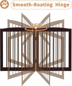 Freestanding Pet Gate with Door, Tall Dog Gate for House, Extra Wide, Pet Puppy Safety Fence, Support Feet Included, 120 Inch Wide, 6 Panels 32" Tall, Brown