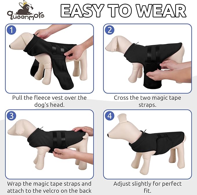 Queenmore XXS Dog Sweaters, Soft Fleece Vest Pullover Pet Jacket with Leash Hole, Warm Winter Dog Clothes Cold Weather Doggy Dachshund Sweater for Small Dogs Cats Boy or Girl (Black, XXS)