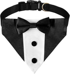 Dog Tuxedo Bandana Collar with Bow Tie, Adjustable Formal Suit Costume for Small Medium Large Dogs, Wedding Engagement Birthday Pet Outfit (Small)