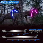 ChalkLit Light Up Dog Harness, No Pull Led Dog Harness Glow-in-The-Dark for Night Walking, USB Rechargeable Lighted Safety Vest for Medium Large Dogs, Adjustable Soft Mesh Fully Illuminated (Blue, M)