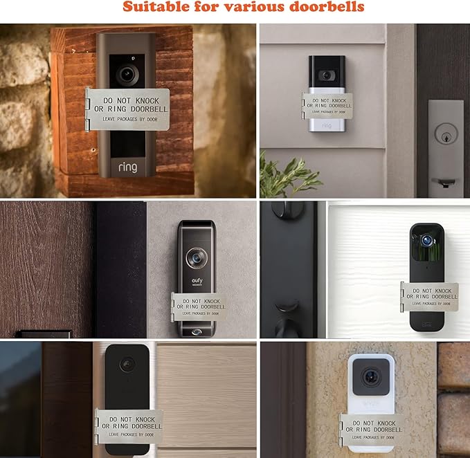 Front Door No Soliciting Sign & Do Not Knock Or Ring Doorbell Sign - Easy to Install on Doorbells - Prevents the Doorbell From Ringing While Napping or at Work (Silver - Left Side Mount)