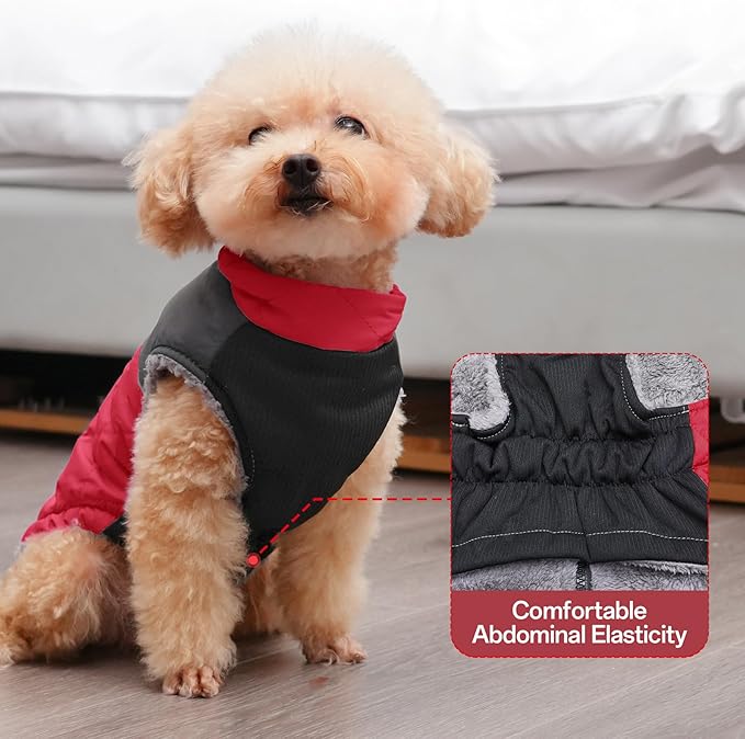 Warm Fleece Dog Coats for Large Dogs,D-Rings Waterproof Puppy Jacket for Cold Winter,Red XXXL