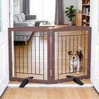 ZJSF Freestanding Dog Fence Indoor, Foldable Dog Gate for Doorways, Stairs or Hallways, Sturdy Wood Extra Wide Pet Gate with Support Feet for The House, Brown, 24 "Height-2 Panels