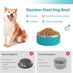Stainless Steel Dog Bowls, Metal Dog Dish for Large Dogs, Insulated Non Slip Dog Food Bowl, Easy Clean, 40oz, LakeBlue