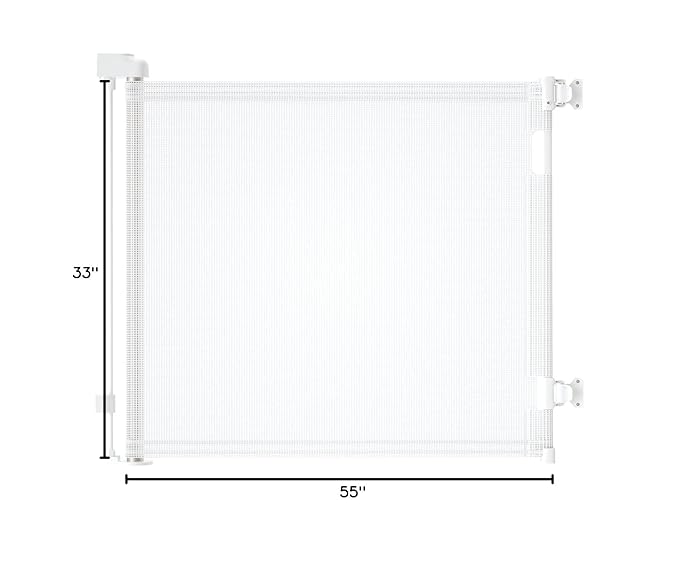 Retractable Baby Gate for Doorways and Stairs, Mesh Safety Gate for Pet, Indoor & Outdoor Use, One-Hand Operation, Easy Installation, 33.6" Tall, Expands to 55" Wide（White,33.6"x55"