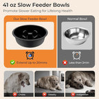 URPOWER Mess Proof Elevated Dog Bowls 4 Height Adjustable Raised Stand with No Spill Water Bowl and Slow Feeder Dog Bowls Non-Slip Food and Water Bowl Set for Small, Medium & Large Dogs