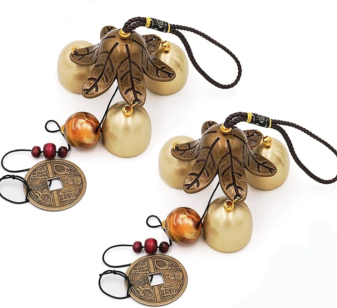 2 Pack Lucky Wind Chimes 3 Bells Feng Shui Wind Bell with S Hook for Good Luck Home Garden Hanging Decoration Gift
