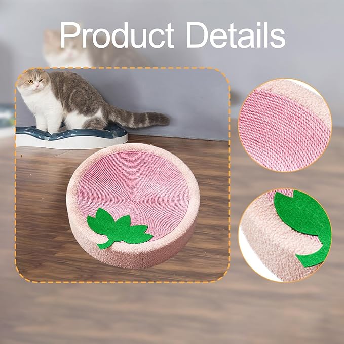 Cat Scratcher Bed Lounge Round Anti Slip Bottom 40cm Mat Cat Scratch Pad for Indoor Cats to Play, Rest, Grind Kitten Training, Strawberry