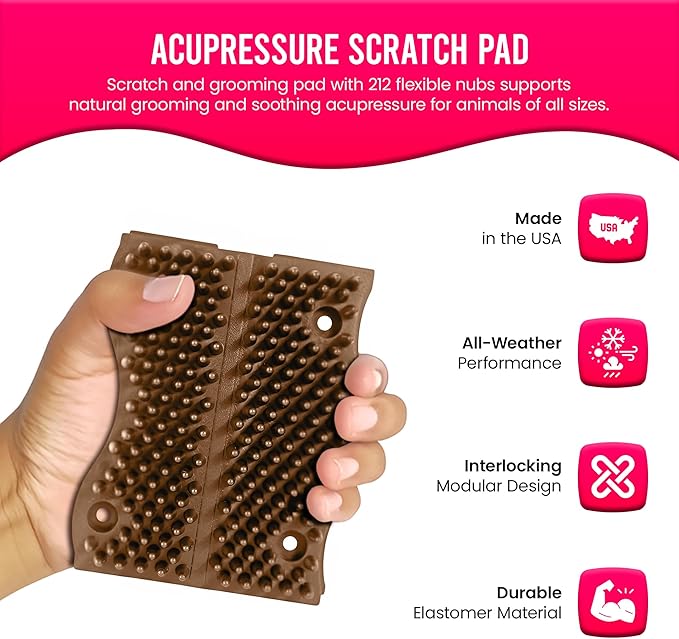The Original ScratchnAll Animal Scratch Pad, Flexible Acupressure Nubs & Interlocking Design, Very Durable & All-Weather, Great for Domestic, Barnyard and Zoo Animals - USA Made, Brown