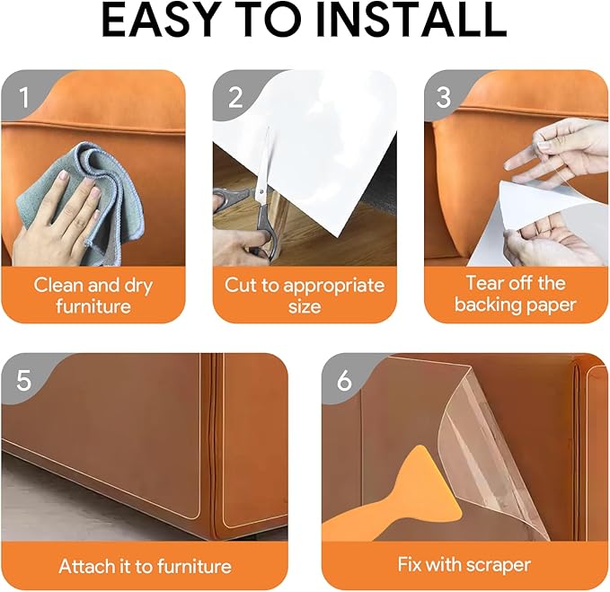12 PCS Anti-Cat Scratch Furniture Protector, Designed for Leather Furniture, Anti Scratch Cat Couch Protector from Cats Claws with Scissors and Scraper, Cats Scratch Deterrent for Furnitures, No Pins