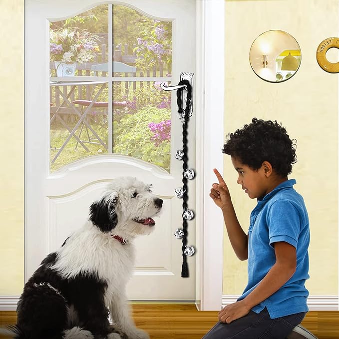 Dog Bells to Go Outside & Puppy Potty Training, Adjustable Dog Door Bell Ring to Go Potty, Handmade with Premium Yarn. Twisted Style, Pure Black